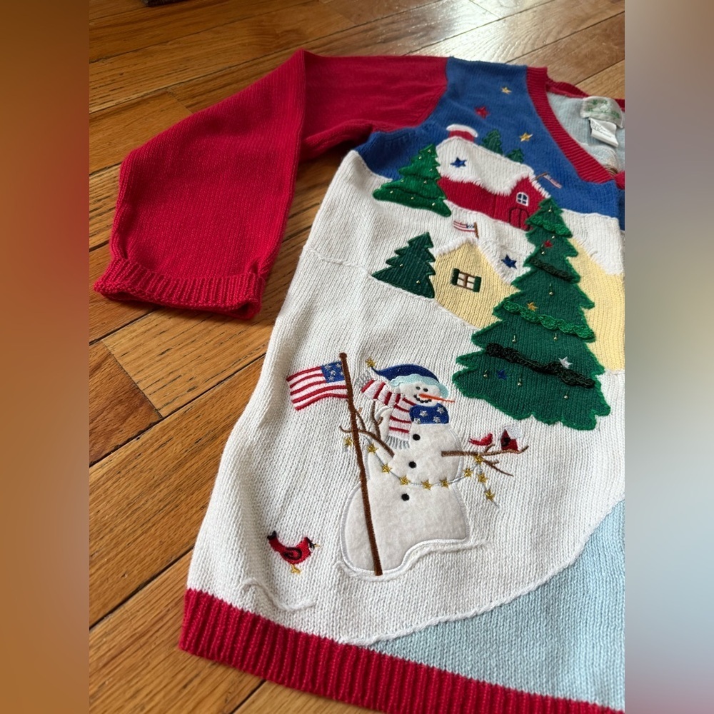 Quacker Factory Christmas Cardigan Sweater Americana Patriotic Angel Flag Size M - Picture 4 of 14
